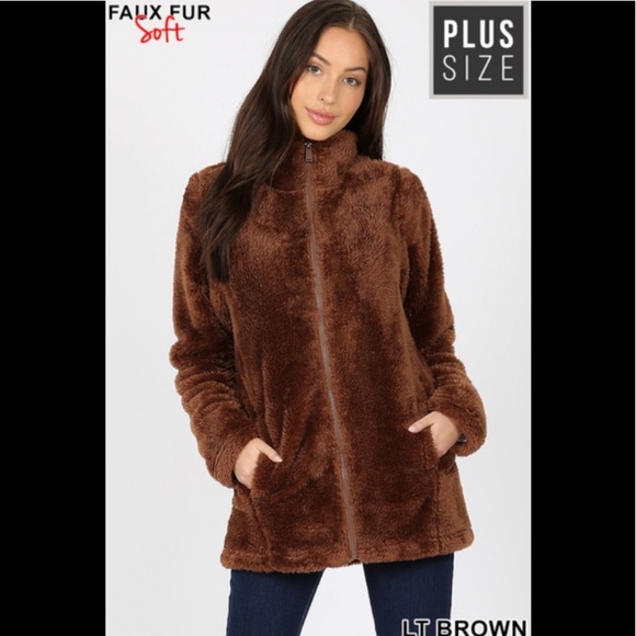 1 left❤️2 for $40❤️PLUS size brown faux fur jack… - Picture 2 of 5